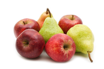 apples and pears on white background