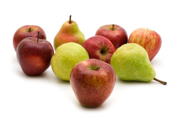 apples and pears on white background