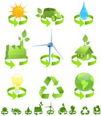recycled energy including sun, wind, water icons