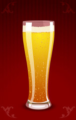 Illustration of a beer glass on red floral background