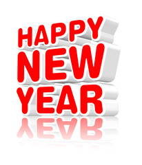 Happy new year, three dimensional sign on white