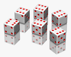 dice on white with reflection
