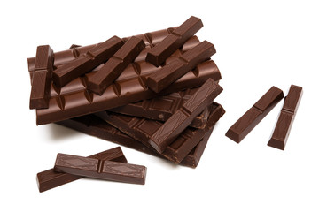 Tasty dark chocolate on a white background