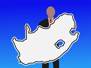 Business man with South Africa sign with blue sky