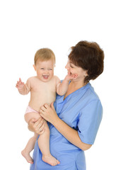 Doctor and small smiling baby isolated #5