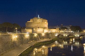 Italy Older Bridge and Castle Sant Angelo in Rome - obrazy, fototapety, plakaty
