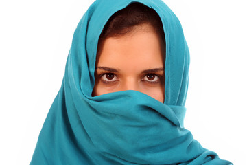 Young woman portrait, isolated in white background