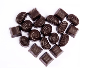 Group of chocolate candies, chocolate valentine