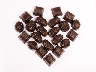 Group of chocolate candies, chocolate valentine