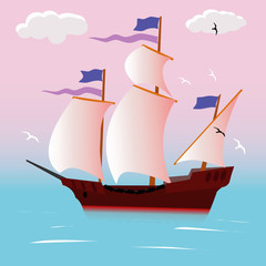 vector illustration with sailing vessel