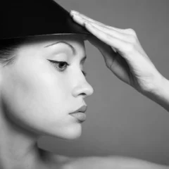 Plexiglas foto achterwand Fashion portrait of young lady with hat © Egor Mayer