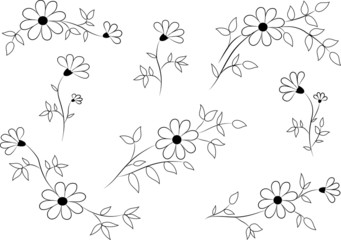 Set of funky hand-drawn flowers .