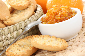 delicious breakfast - hot toast and orange jam