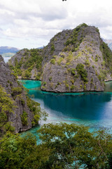 Landscape scenery of rock formations and a lagoon