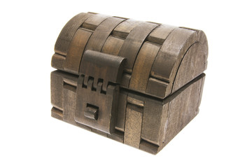 Wooden Treasure Chest on White Background