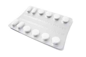 Blisterpack of Pills on White Background