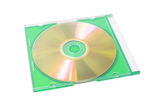 Compact Disc in Plastic Case on White Background