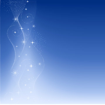 Festive blue background with swirls and stars