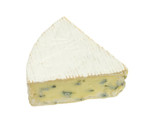 piece of danish blue cheese on isolated on a white background