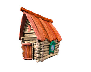 3d model of a wooden house with plasticine structures