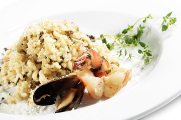 Shrimp and Scallop Risotto Served with Green
