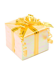 Shiny gift box with ribbon on a white background