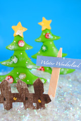 ceramic decorative christmas ornaments in a field