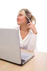 young and beautiful businesswoman working at contact desk