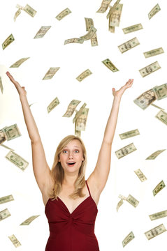 Beautiful blond with hundreds of dollars