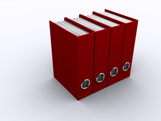 Four red office archive folders - rendered in 3d