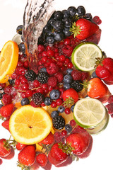 water splash and fruits