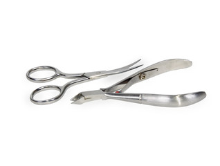 Cuticle scissors and nippers isolated on a white background