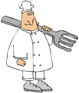 Chef Carrying A Giant Fork