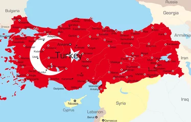 Gordijnen Vector map of Turkey country colored by national flag © olinchuk
