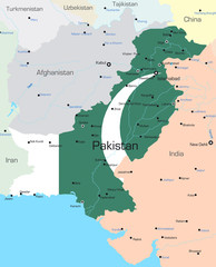 Vector map of Pakistan country colored by national flag