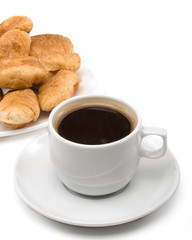 Appetizing pie and cup of coffee on a white background