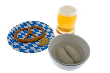 Oktoberfest mit Bier, Brezel und Weisswurst