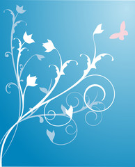 Fototapeta na wymiar Vector Floral / Flower Background and Pink Butterfly