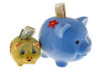 Sparschwein mit Dollar und Euro