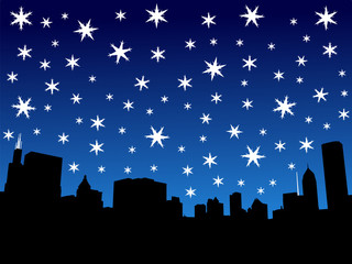 Chicago skyline in winter with falling snow illustration