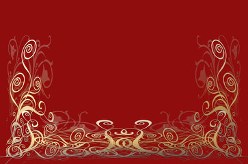 Arabesques double doré sur fond rouge