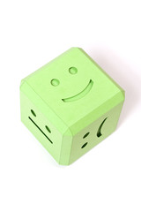 Human emotions on sides of a playing cube.