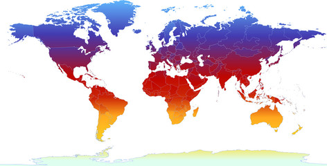 map atlas of the world Colored in thermal raibow gradients