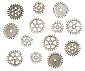 Set of toothed gears on white background
