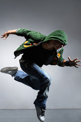 man with mad face running away