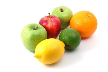 fruits like apple , lemon , citron  orange and lime  isolated