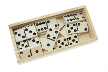 Domino Pieces in Box on White Background