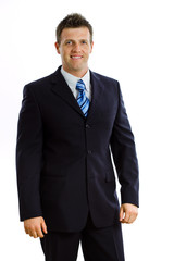 Happy businessman smiling, isolated on white.