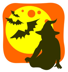 Girl silhouette with bats. Halloween illustration.