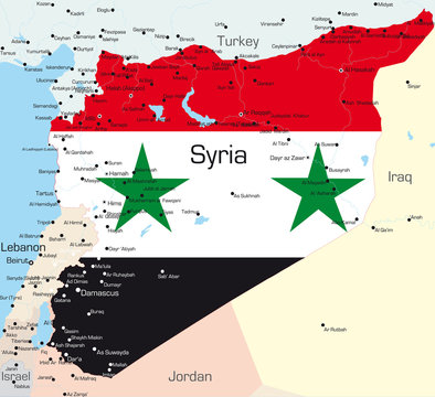 map of Syria country colored by national flag.